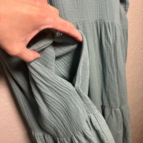 Lucky Brand Gauzy Teal Ruffle Dress 1X - Picture 3 of 6